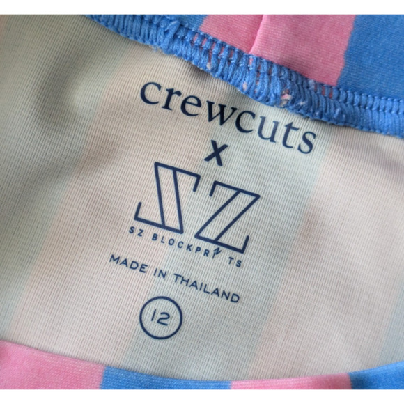 Crewcuts x SZ Blockprints Pink Blue Striped Rash Guard Girls 12 Youth J Crew - Picture 3 of 7